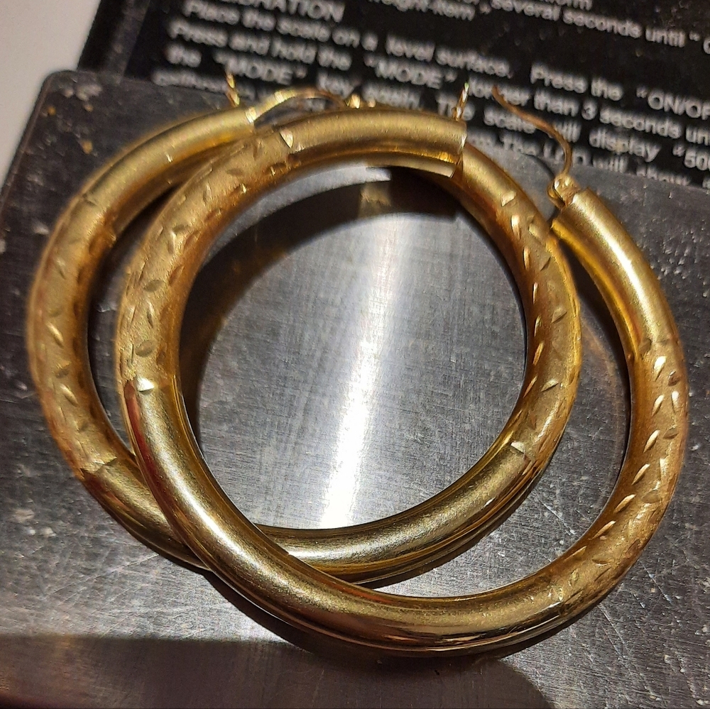 LNEW AUTHENTIC GENUINE SOLID 14K YELLOW GOLD HUGE HOOP EARRINGS